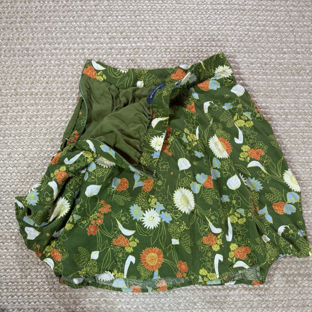 ModCloth “Stay Sassy” Floral Skater Skirt Retro Print Green Pleated Side Zip S - Picture 3 of 6